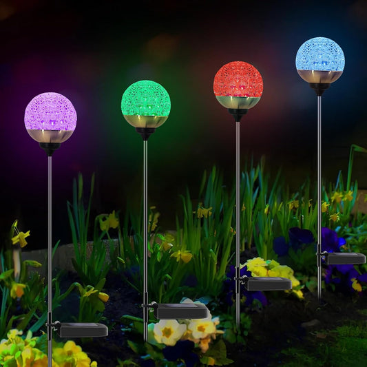 Solar Garden Lights Outdoor, 4 Pack Upgraded Globe Powered Garden Lights
