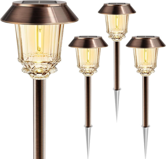 Solar Lights Outdoor Waterproof,4 Pack Bronze Pathway Lights