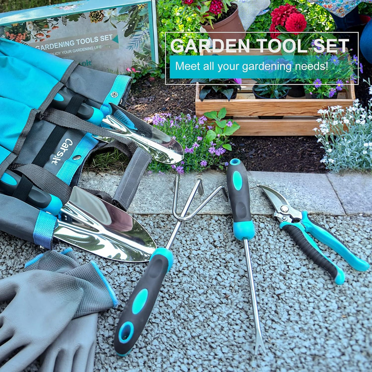 Gardening Tools, 10 Piece Heavy Duty Stainless Steel Garden Tools