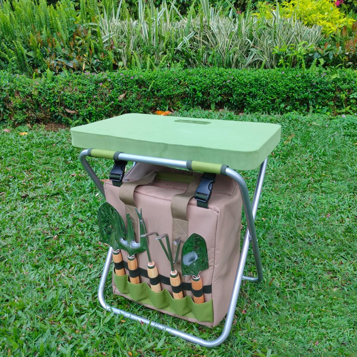 Garden Folding Gardener Stool with Gardening Tools