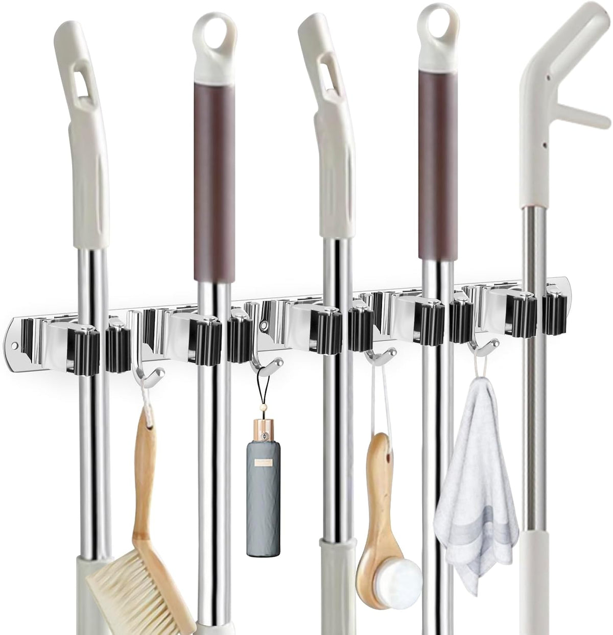 2 Pack Wall Mount Broom Holder Stainless Steel 5 Racks
