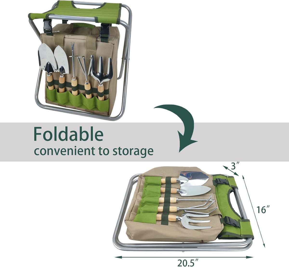 Garden Folding Gardener Stool with Gardening Tools
