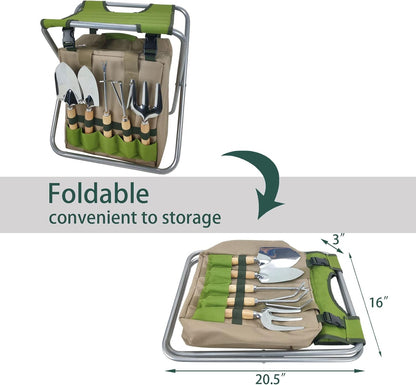 Garden Folding Gardener Stool with Gardening Tools