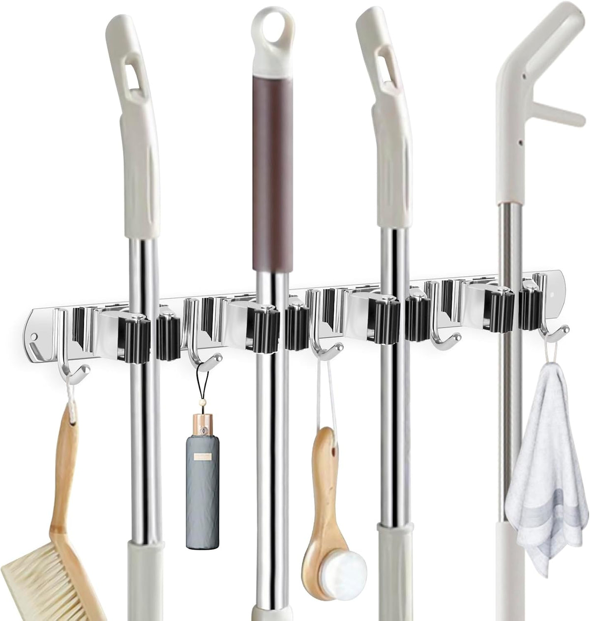 2 Pack Wall Mount Broom Holder Stainless Steel 5 Racks