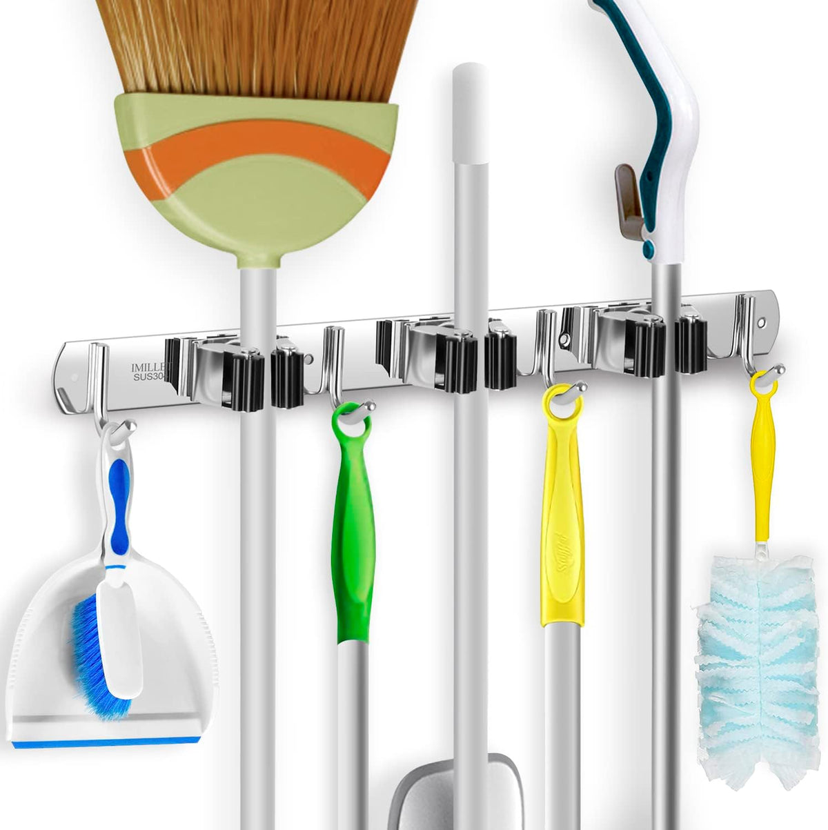 2 Pack Wall Mount Broom Holder Stainless Steel 5 Racks