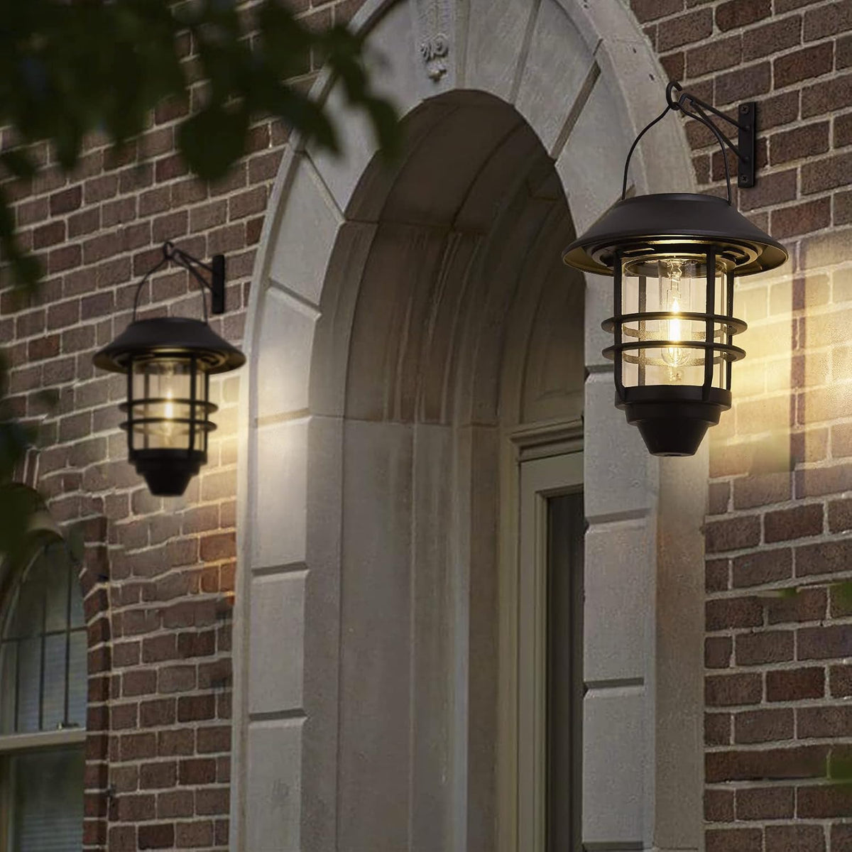 2 Pack Solar Lanterns Outdoor, Hanging Solar Lights for Outside Glass Metal