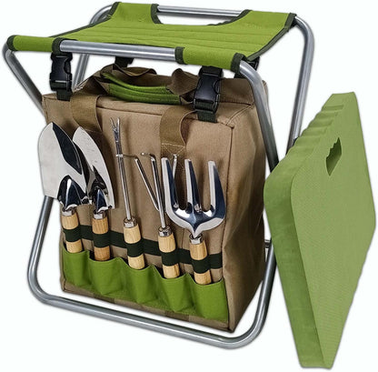 Garden Folding Gardener Stool with Gardening Tools