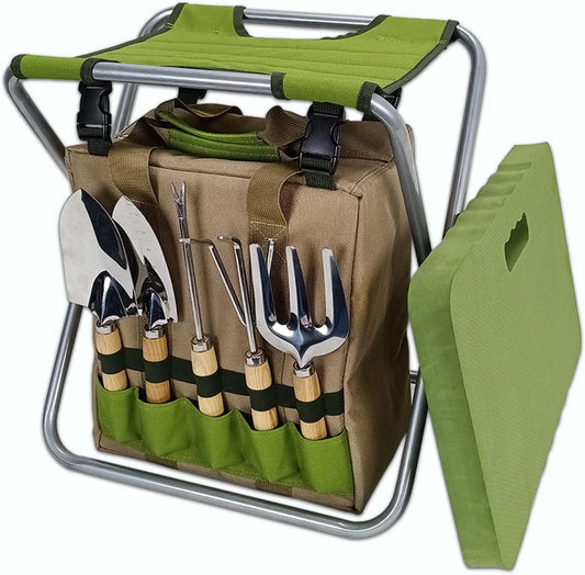 Garden Folding Gardener Stool with Gardening Tools
