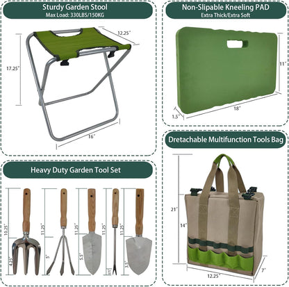 Garden Folding Gardener Stool with Gardening Tools