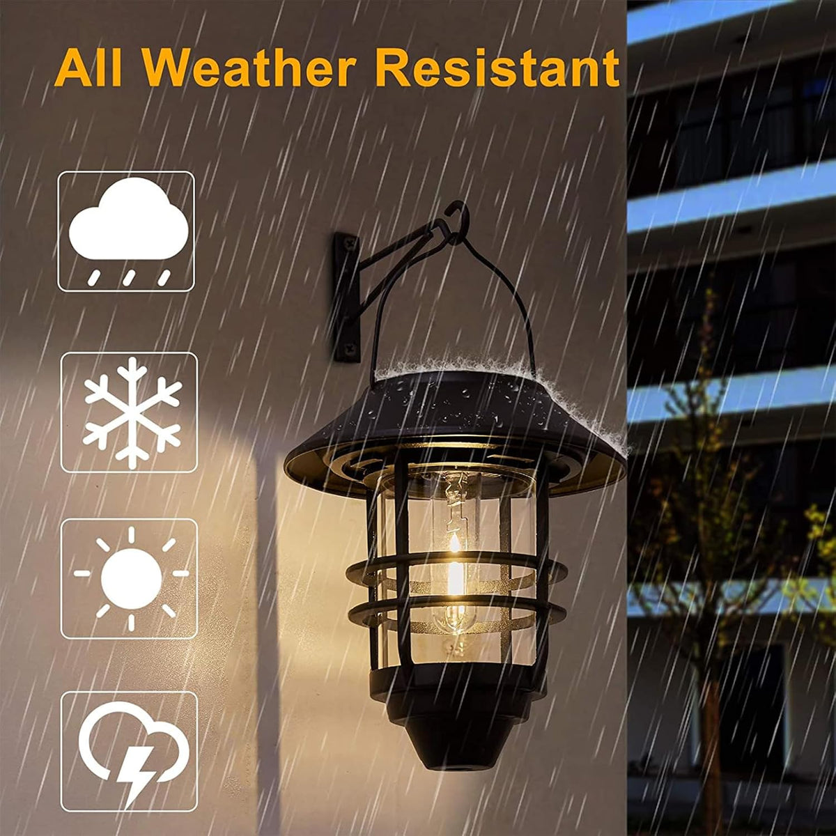 2 Pack Solar Lanterns Outdoor, Hanging Solar Lights for Outside Glass Metal