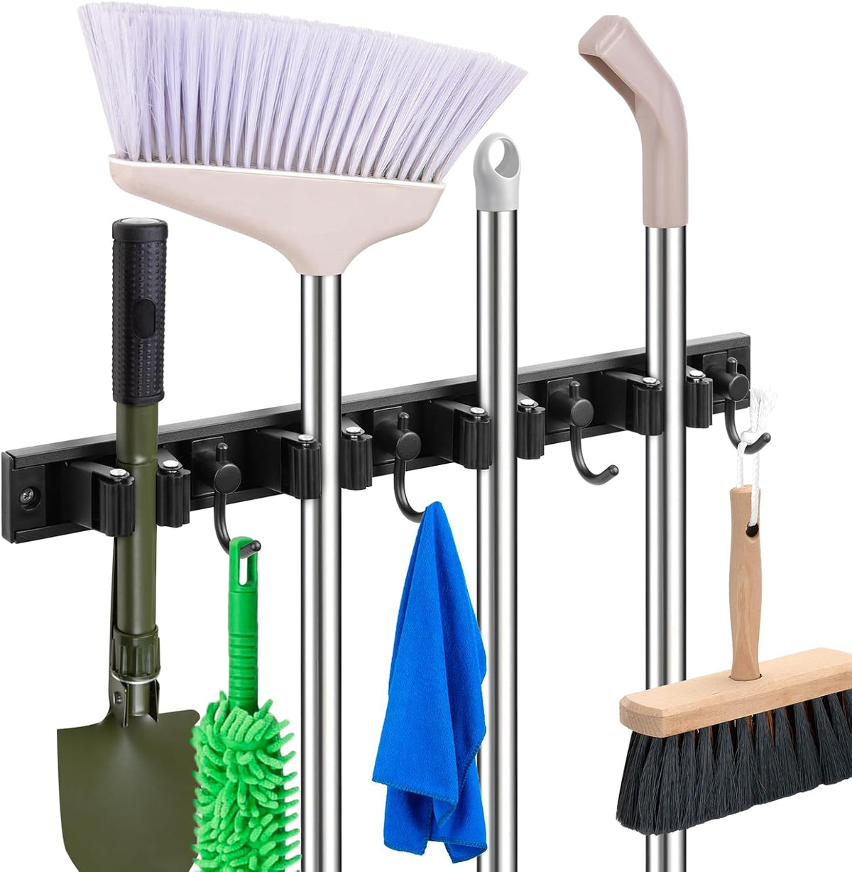 Mop holder, broom holder, stainless steel wall hanging tool storage device