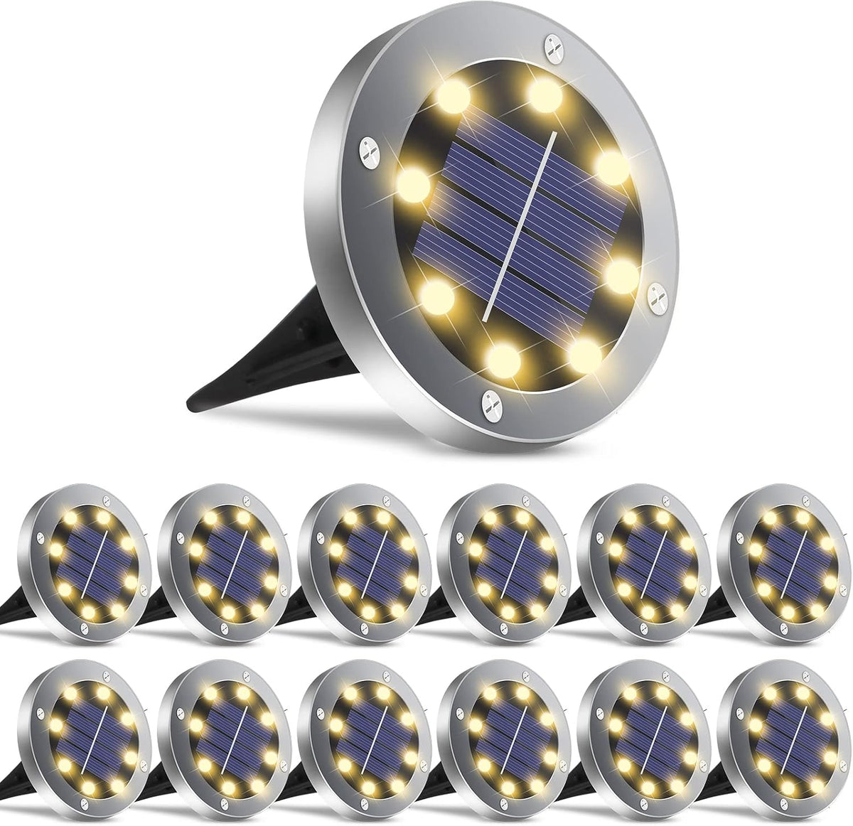 Solar Lights Outdoor Waterproof, 12 Pack Solar Ground Lights with Large Capacity Battery