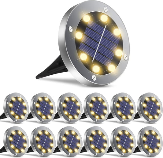 Solar Lights Outdoor Waterproof, 12 Pack Solar Ground Lights with Large Capacity Battery