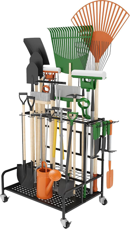 Garden Tool Organizer Rack Up to 50 Tools, Heavy-Duty Steel Yard Tool Organizer