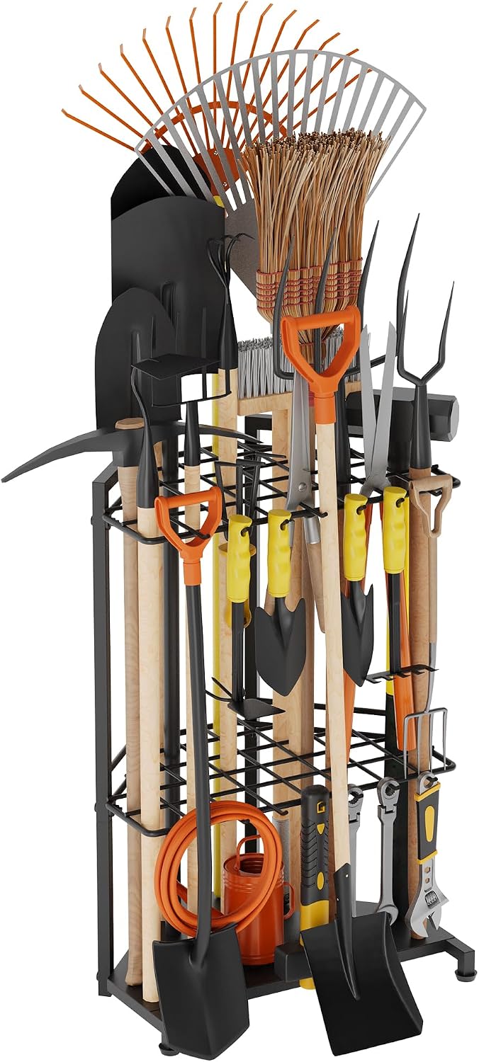 Garden Tool Organizer Rack Up to 50 Tools, Heavy-Duty Steel Yard Tool Organizer