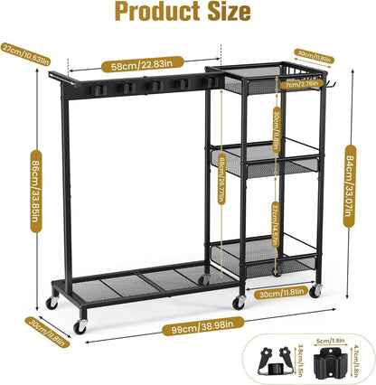 Broom Holder with Cleaning Supplies Organizer, Cleaning Utility Cart on Wheels