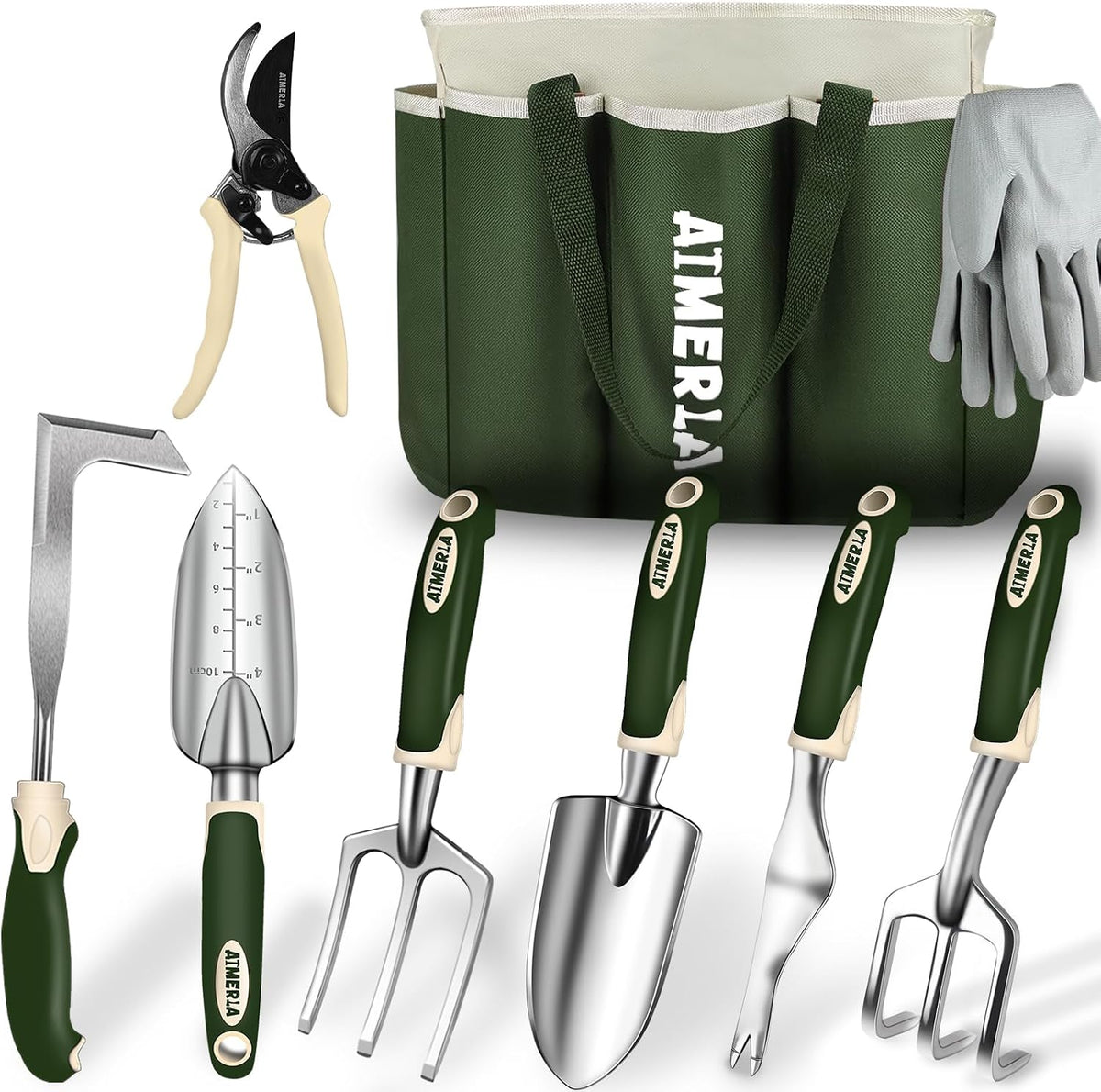 Gardening Tools Set of 9 Heavy Duty Garden Tools with Non-Slip Rubber Grip