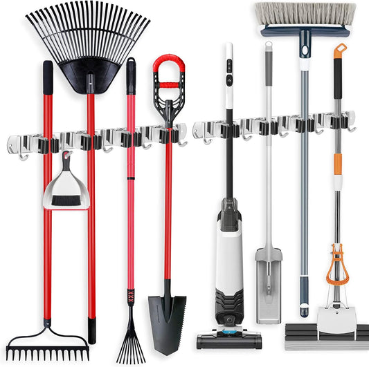 2 Pack Wall Mount Broom Holder Stainless Steel 5 Racks