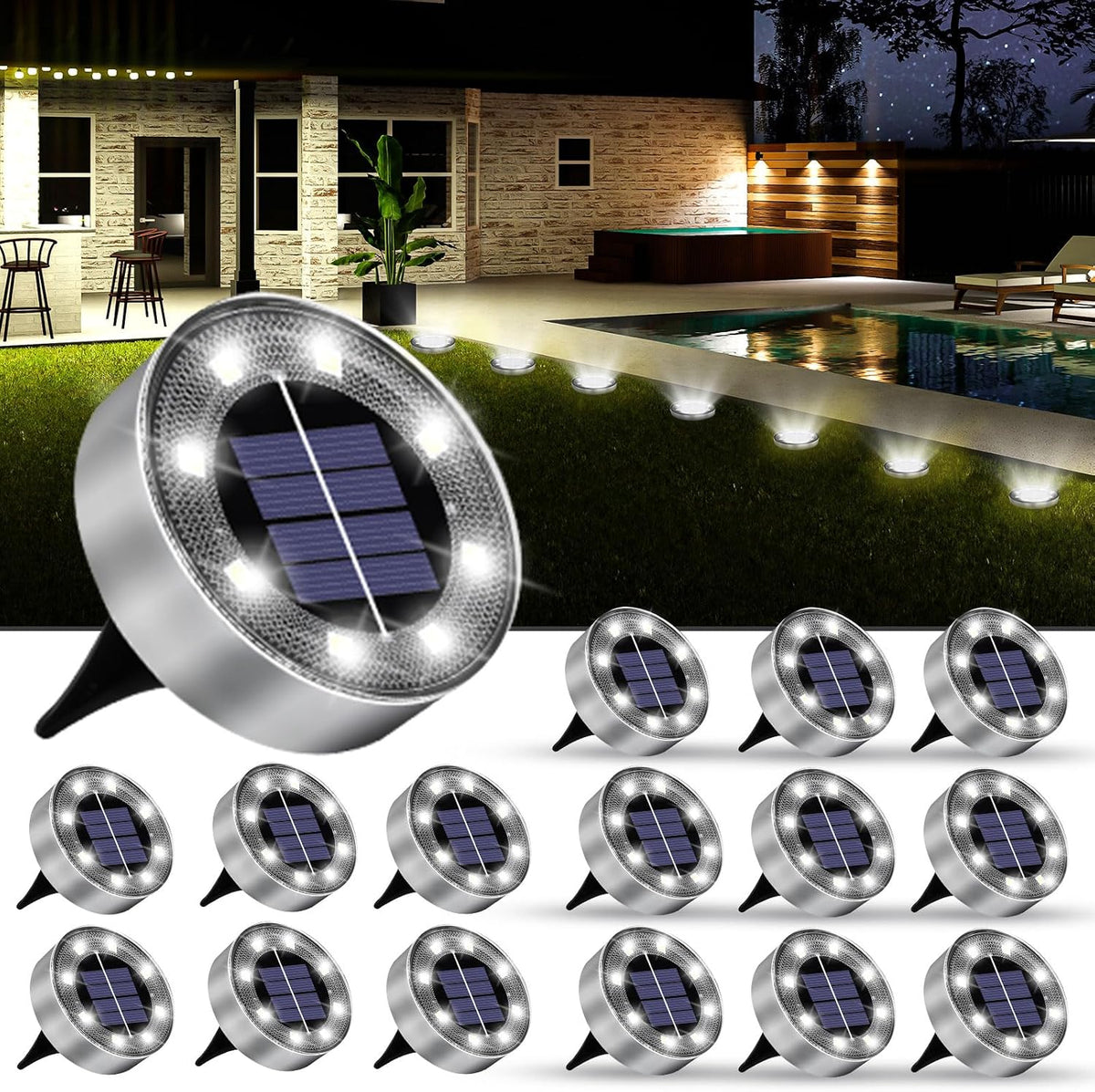 Solar Lights Outdoor Waterproof, 12 Pack Solar Ground Lights with Large Capacity Battery