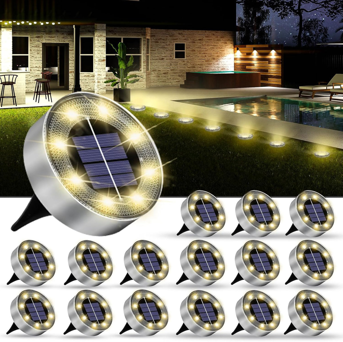 Solar Lights Outdoor Waterproof, 12 Pack Solar Ground Lights with Large Capacity Battery