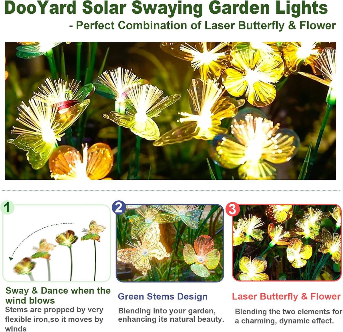 Solar Butterfly&Flower Garden Lights - Outdoor Light for Yard Decoration
