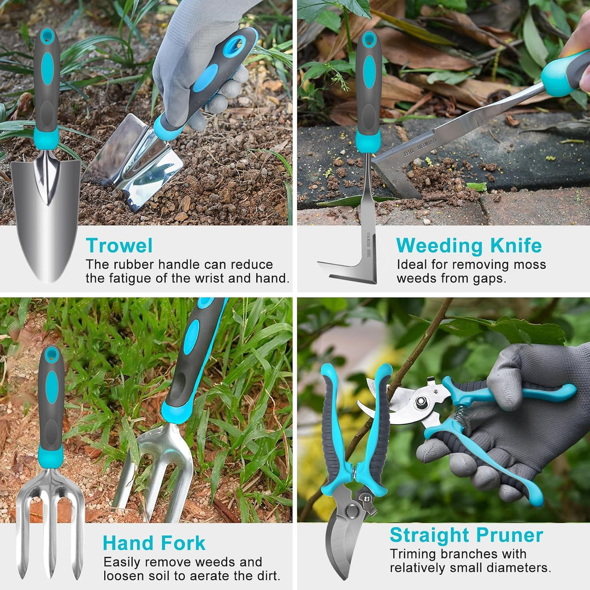 Gardening Tools, 10 Piece Heavy Duty Stainless Steel Garden Tools