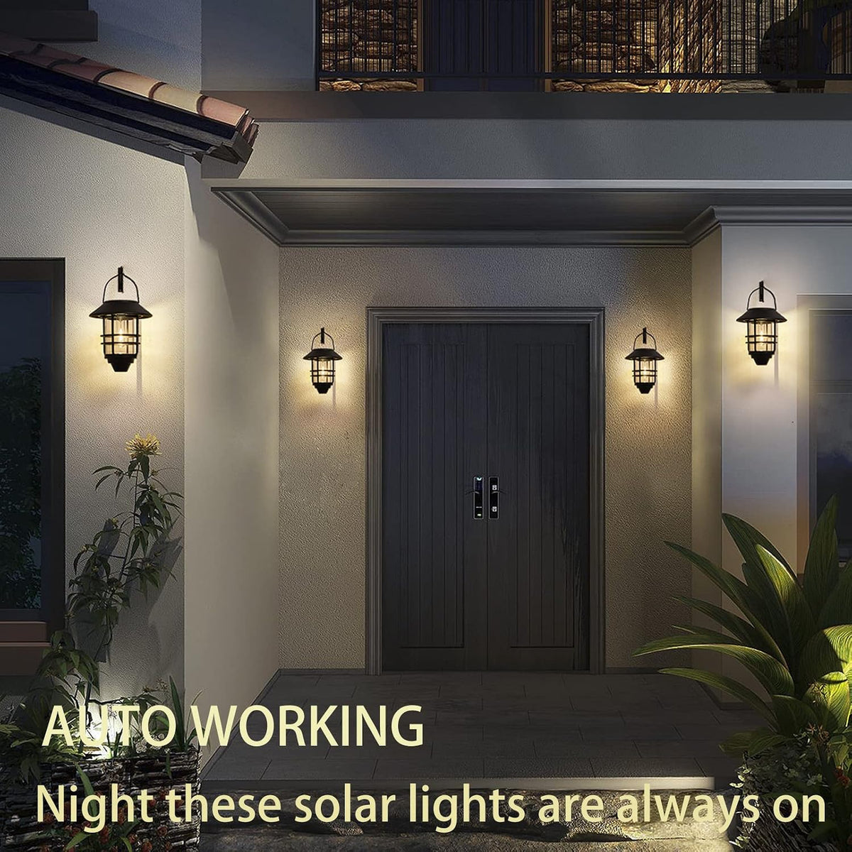 2 Pack Solar Lanterns Outdoor, Hanging Solar Lights for Outside Glass Metal