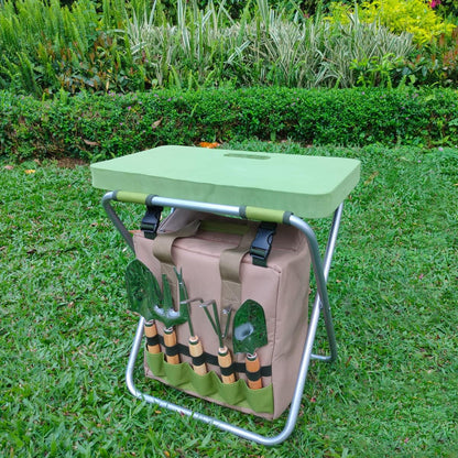Garden Folding Gardener Stool with Gardening Tools