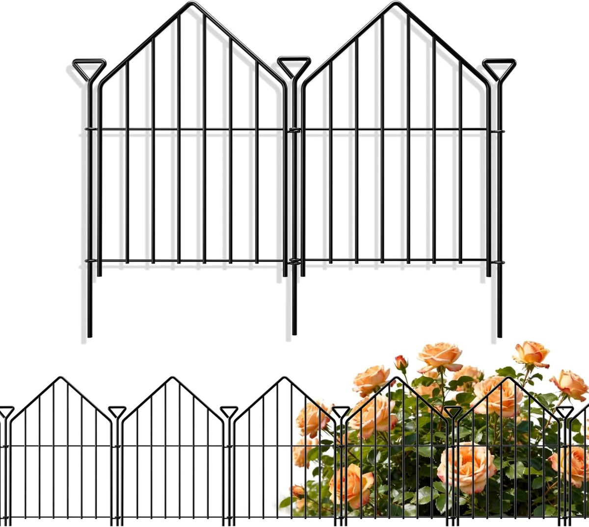 Decorative Garden Fence 17in x10ft, 10 Panels Rustproof Metal No Dig Fence Animal Barrier