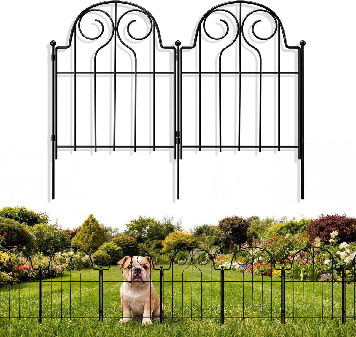 Decorative Garden Fence 17in x10ft, 10 Panels Rustproof Metal No Dig Fence Animal Barrier