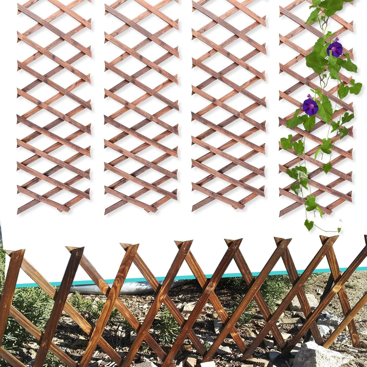 Extensible Natural Garden Wooden Fence Lattice Frame Plant